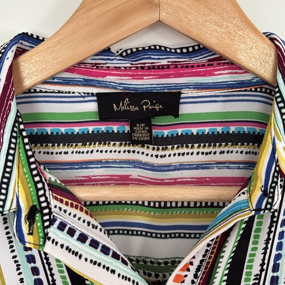 Melissa Paige Boho Multicolor Striped Colorful Tunic Mini Shirt Dress - Picture 2 of 7